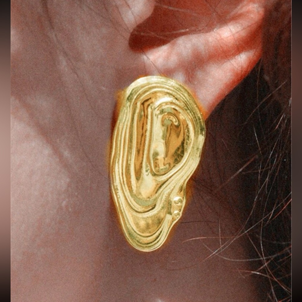 Gold Irregular Geometric Earrings - Picture 2 of 4